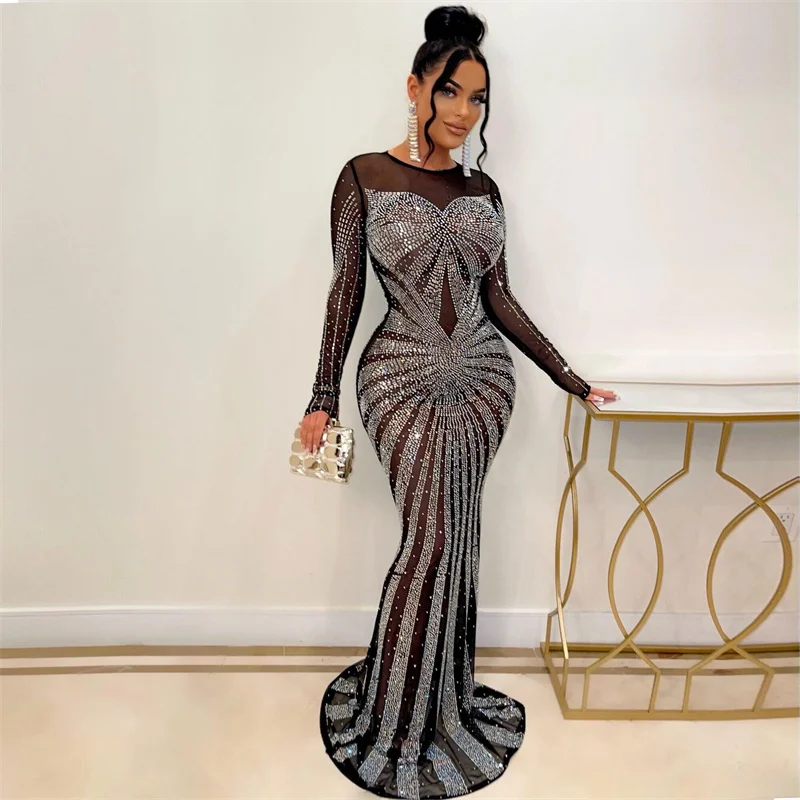 Sparkly Rhinestone Club Party Dress - Gaun Malam Putri Duyung Berlian Imitasi