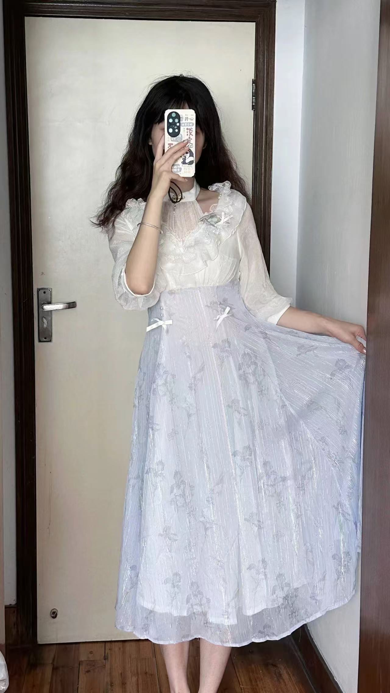 French Vintage Floral Midi Dress - Gaun Wanita Motif Bunga Lolita Satu