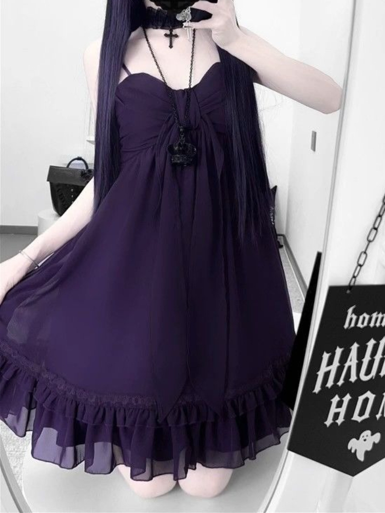 French Vintage Floral Midi Dress - Gaun Midi Halter Elegan Vintage Bahan