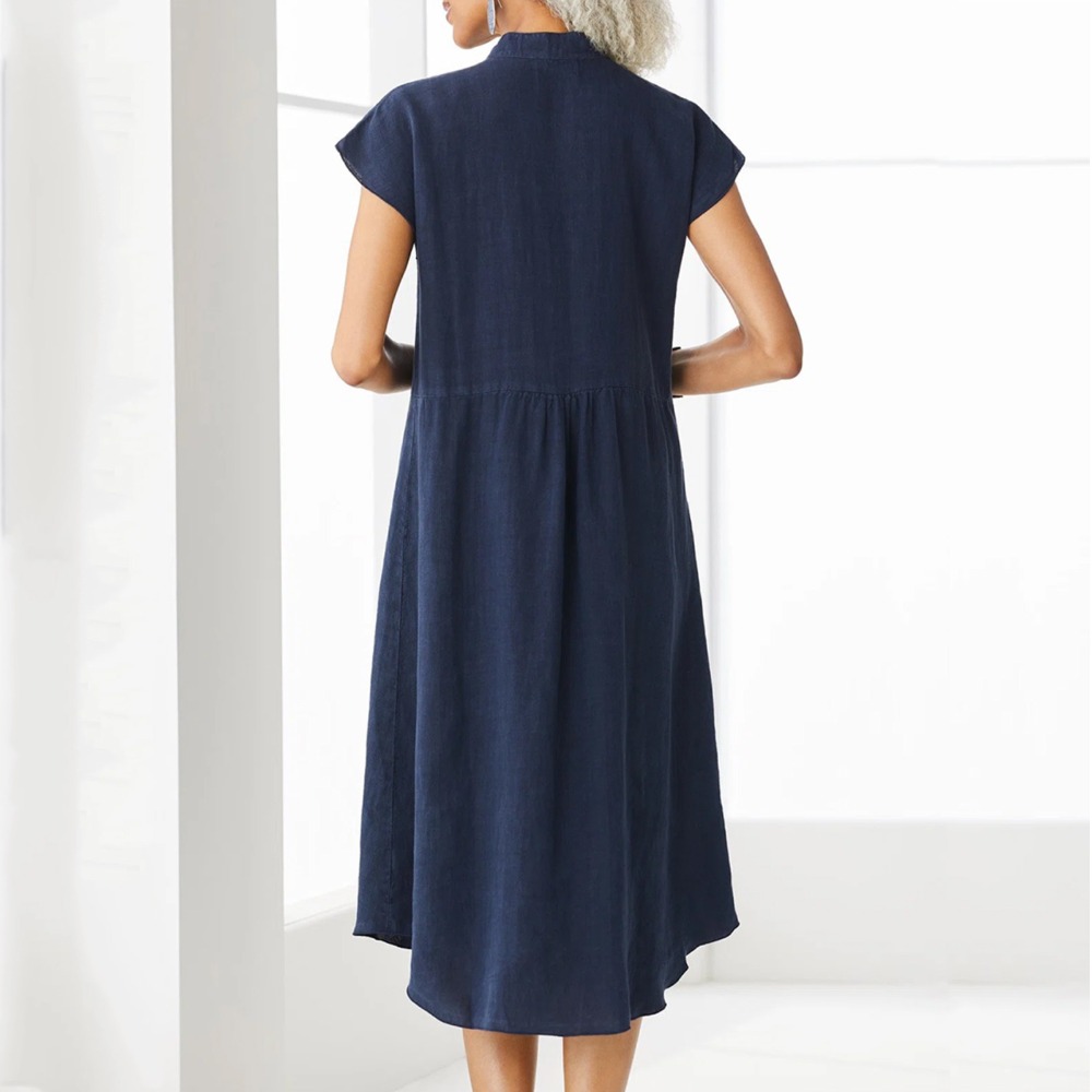 Gaun Kemeja Hitam Kasual Wanit - Casual Loose Linen Shirt Dress ulasan dan harga