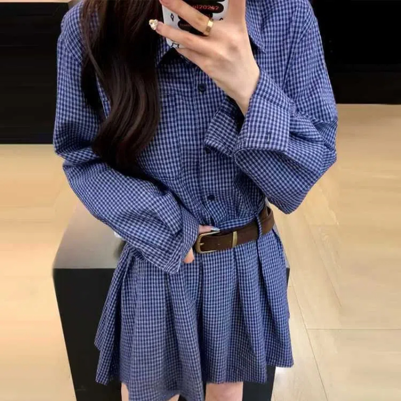 Desain Gaya kuliah Korea, keme - Korean Style A Line Shirt Dress ulasan dan harga
