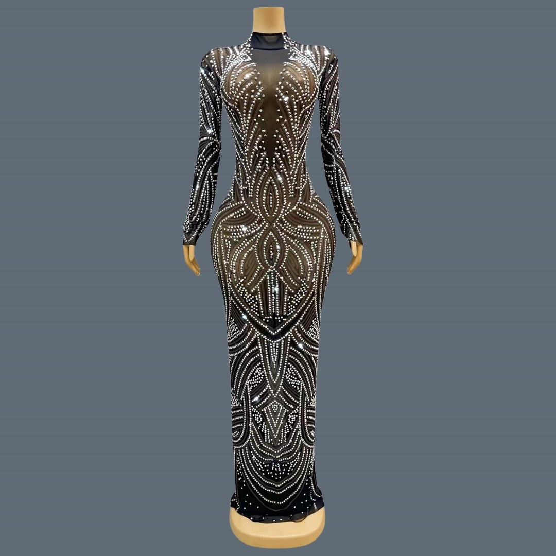 Gaun Malam Berkilau dengan Hia - Sparkly Rhinestone Club Party Dress ulasan dan harga