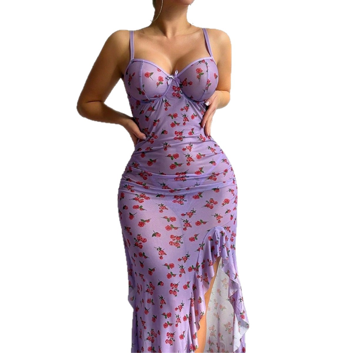 Gaun Slip Berbahan Jaring Tran - Sexy Mesh Sheer Bodycon Dress ulasan dan harga