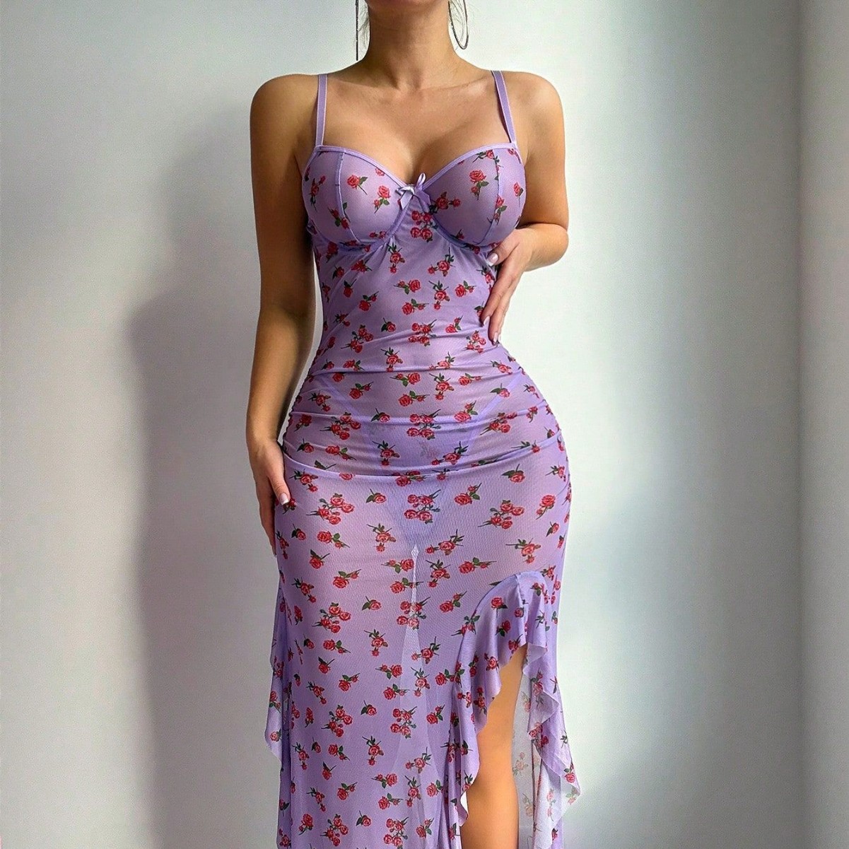 Gaun Slip Berbahan Jaring Tran - Sexy Mesh Sheer Bodycon Dress ulasan dan harga
